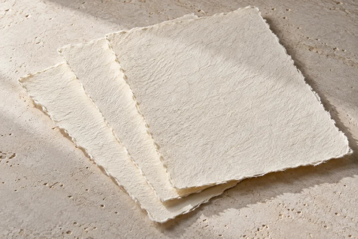 Textured paper sheets with deckled edges