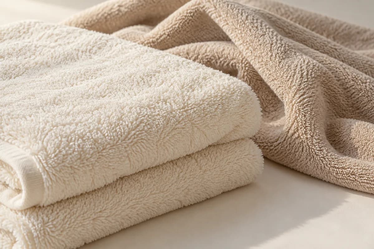 Ivory terry towels with visible pile loops
